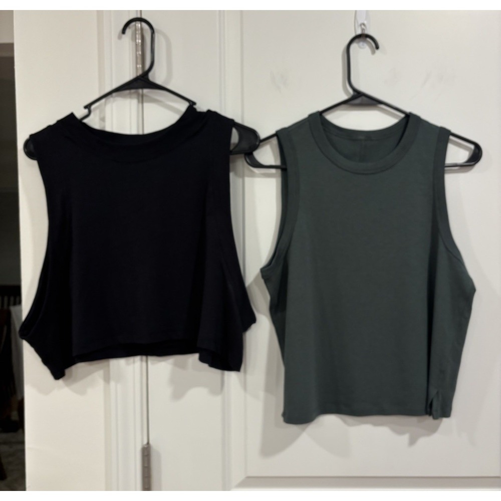 2 Lululemon Tank Tops Green Classic-Fit Cotton Blend Black All Yours Crop Sz 6